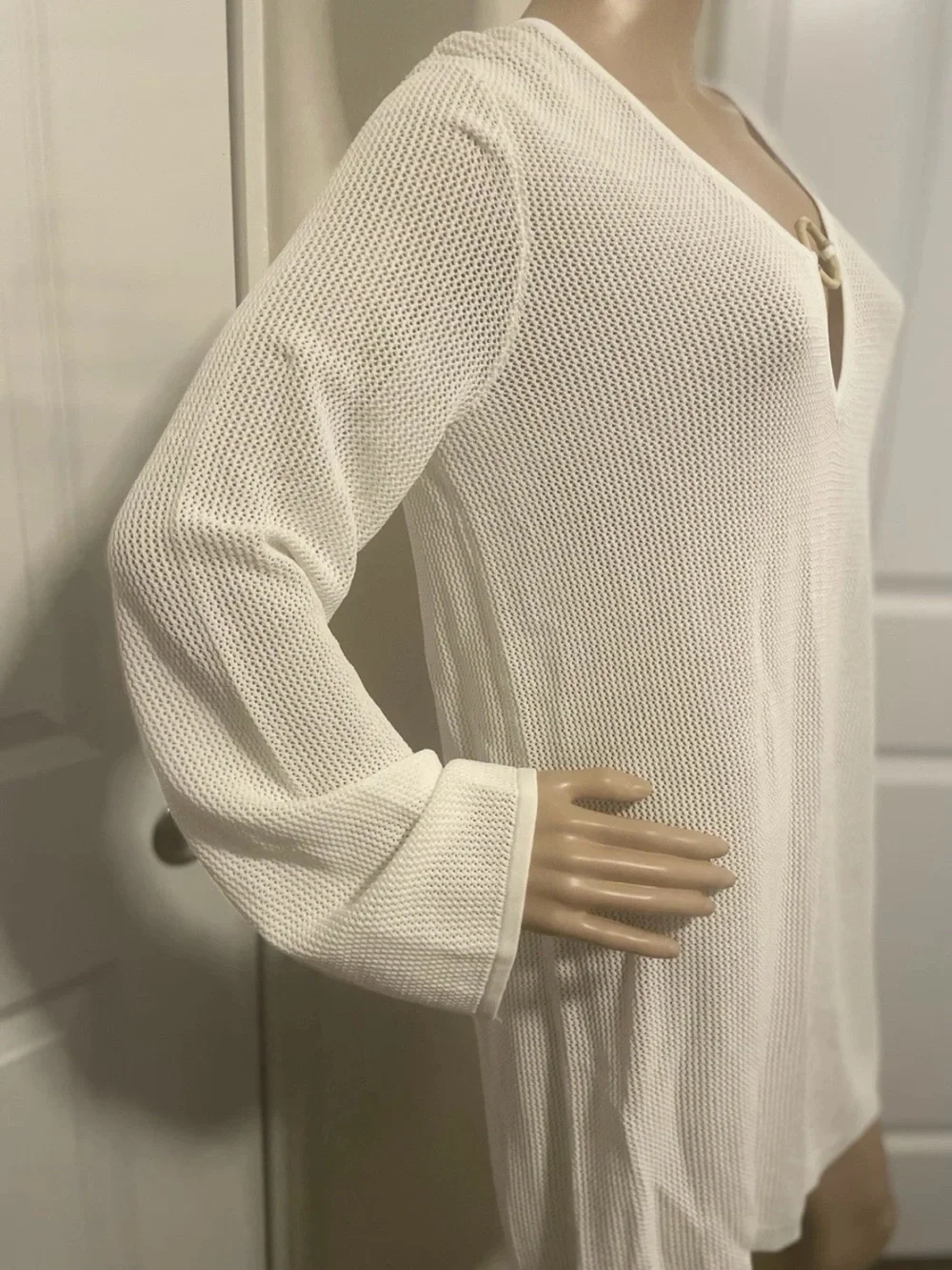 House of Harlow 1960 White Mesh Knit Swim Cover Up Mini Dress XS Boho Bamboo